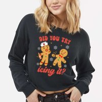 Funny Christmas Nurse Gingerbread Man Did You Try Icing It Cropped Pullover Crew