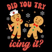 Funny Christmas Nurse Gingerbread Man Did You Try Icing It Cropped Pullover Crew
