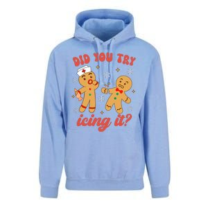 Funny Christmas Nurse Gingerbread Man Did You Try Icing It Unisex Surf Hoodie