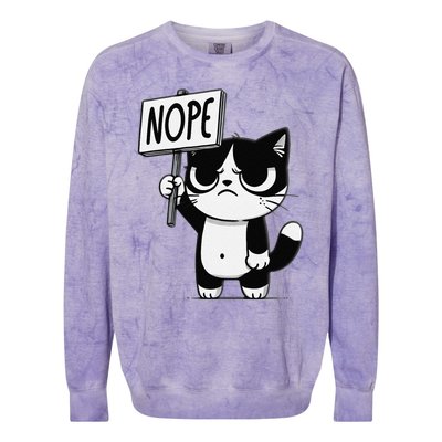 Funny Cat Nope Grumpy Face Cat Sarcastic Mom Dad Colorblast Crewneck Sweatshirt