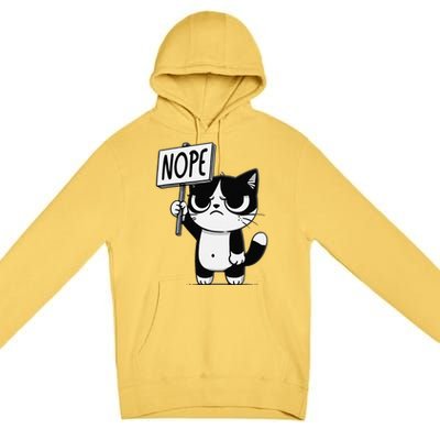 Funny Cat Nope Grumpy Face Cat Sarcastic Mom Dad Premium Pullover Hoodie