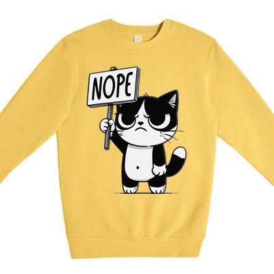 Funny Cat Nope Grumpy Face Cat Sarcastic Mom Dad Premium Crewneck Sweatshirt