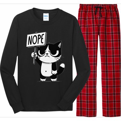 Funny Cat Nope Grumpy Face Cat Sarcastic Mom Dad Long Sleeve Pajama Set