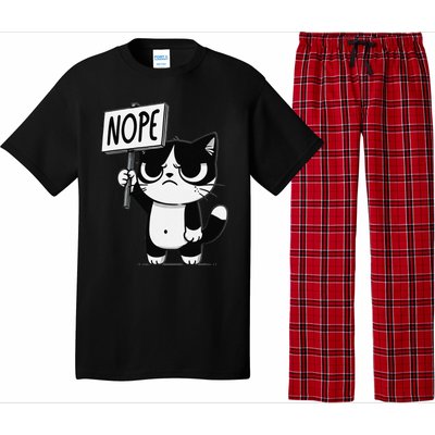 Funny Cat Nope Grumpy Face Cat Sarcastic Mom Dad Pajama Set