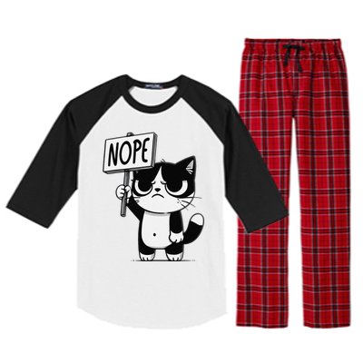 Funny Cat Nope Grumpy Face Cat Sarcastic Mom Dad Raglan Sleeve Pajama Set