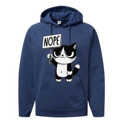 Funny Cat Nope Grumpy Face Cat Sarcastic Mom Dad Performance Fleece Hoodie