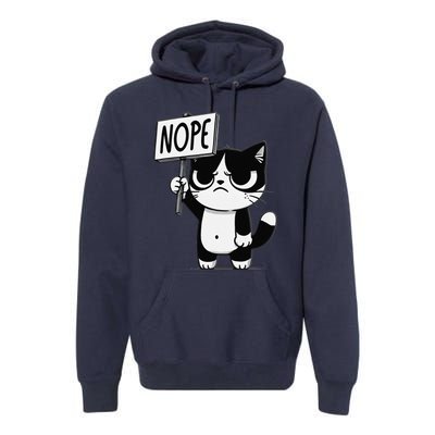 Funny Cat Nope Grumpy Face Cat Sarcastic Mom Dad Premium Hoodie