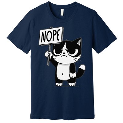 Funny Cat Nope Grumpy Face Cat Sarcastic Mom Dad Premium T-Shirt