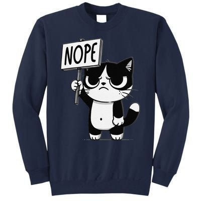 Funny Cat Nope Grumpy Face Cat Sarcastic Mom Dad Tall Sweatshirt