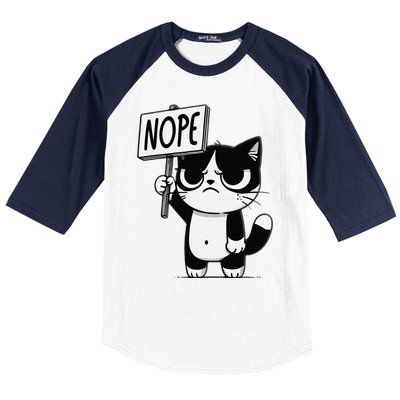 Funny Cat Nope Grumpy Face Cat Sarcastic Mom Dad Baseball Sleeve Shirt