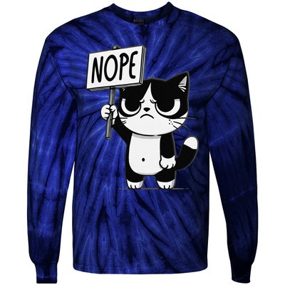 Funny Cat Nope Grumpy Face Cat Sarcastic Mom Dad Tie-Dye Long Sleeve Shirt