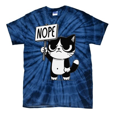 Funny Cat Nope Grumpy Face Cat Sarcastic Mom Dad Tie-Dye T-Shirt