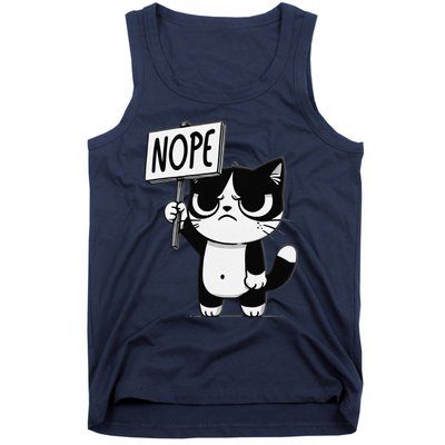 Funny Cat Nope Grumpy Face Cat Sarcastic Mom Dad Tank Top