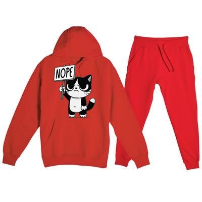 Funny Cat Nope Grumpy Face Cat Sarcastic Mom Dad Premium Hooded Sweatsuit Set