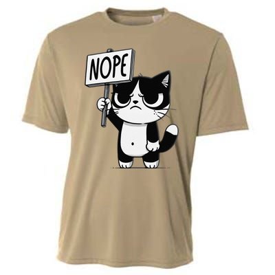 Funny Cat Nope Grumpy Face Cat Sarcastic Mom Dad Cooling Performance Crew T-Shirt