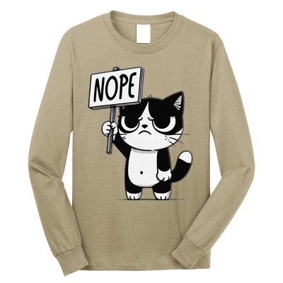 Funny Cat Nope Grumpy Face Cat Sarcastic Mom Dad Long Sleeve Shirt