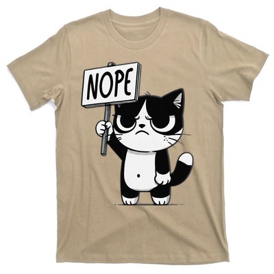 Funny Cat Nope Grumpy Face Cat Sarcastic Mom Dad T-Shirt