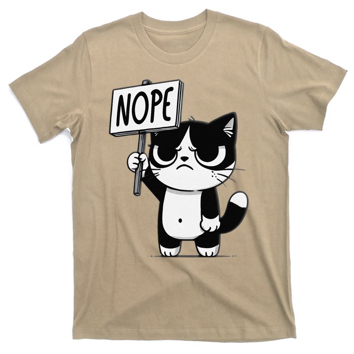 Funny Cat Nope Grumpy Face Cat Sarcastic Mom Dad T-Shirt