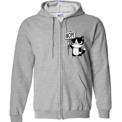 Funny Cat Nope Grumpy Face Cat Sarcastic Mom Dad Full Zip Hoodie