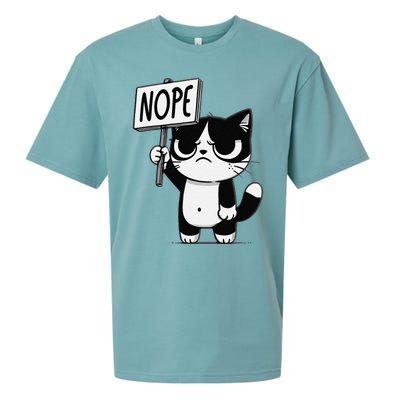 Funny Cat Nope Grumpy Face Cat Sarcastic Mom Dad Sueded Cloud Jersey T-Shirt