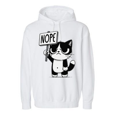 Funny Cat Nope Grumpy Face Cat Sarcastic Mom Dad Garment-Dyed Fleece Hoodie