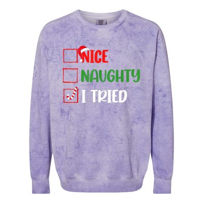 Funny Christmas Nice Naughty I Tried Holiday Xmas 2024 Gift Colorblast Crewneck Sweatshirt