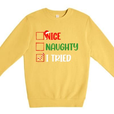 Funny Christmas Nice Naughty I Tried Holiday Xmas 2024 Gift Premium Crewneck Sweatshirt