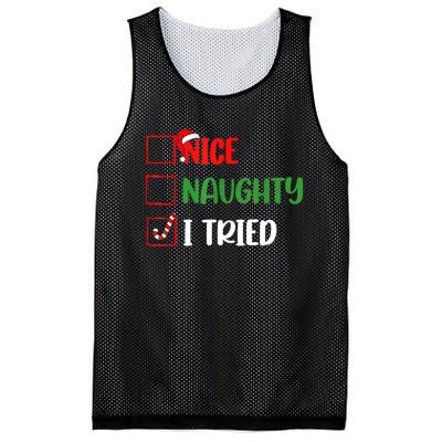 Funny Christmas Nice Naughty I Tried Holiday Xmas 2024 Gift Mesh Reversible Basketball Jersey Tank