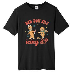 Funny Christmas Nurse Gingerbread Man Did You Try Icing It Tall Fusion ChromaSoft Performance T-Shirt