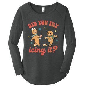 Funny Christmas Nurse Gingerbread Man Did You Try Icing It Women's Perfect Tri Tunic Long Sleeve Shirt