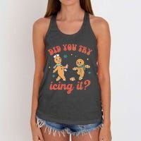 Funny Christmas Nurse Gingerbread Man Did You Try Icing It Women's Knotted Racerback Tank