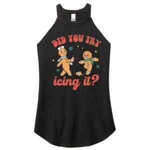 Funny Christmas Nurse Gingerbread Man Did You Try Icing It Women's Perfect Tri Rocker Tank