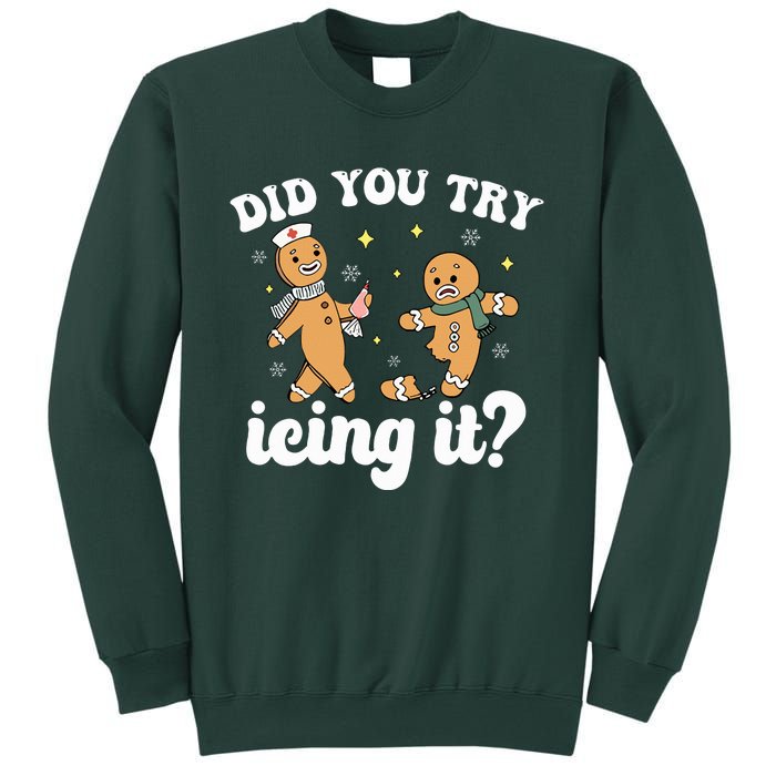 Funny Christmas Nurse Gingerbread Man Did You Try Icing It Sweatshirt