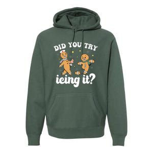 Funny Christmas Nurse Gingerbread Man Did You Try Icing It Premium Hoodie