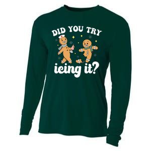 Funny Christmas Nurse Gingerbread Man Did You Try Icing It Cooling Performance Long Sleeve Crew