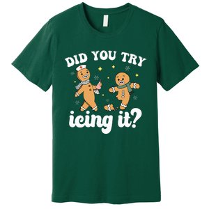 Funny Christmas Nurse Gingerbread Man Did You Try Icing It Premium T-Shirt