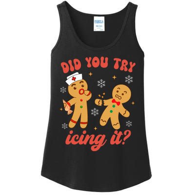 Funny Christmas Nurse Gingerbread Man Did You Try Icing It Ladies Essential Tank