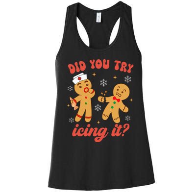 Funny Christmas Nurse Gingerbread Man Did You Try Icing It Women's Racerback Tank