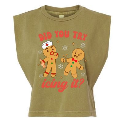 Funny Christmas Nurse Gingerbread Man Did You Try Icing It Garment-Dyed Women's Muscle Tee