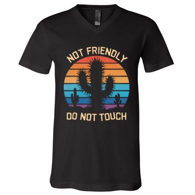 Funny Cactus Not Friendly Do Not Touch Vintage Prickly V-Neck T-Shirt