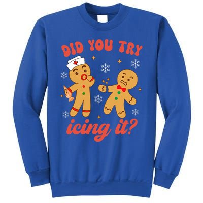 Funny Christmas Nurse Gingerbread Man Did You Try Icing It Sweatshirt