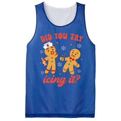 Funny Christmas Nurse Gingerbread Man Did You Try Icing It Mesh Reversible Basketball Jersey Tank