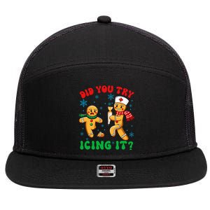 Funny Christmas Nurse Did You Try Icing It Gingerbread Man 7 Panel Mesh Trucker Snapback Hat