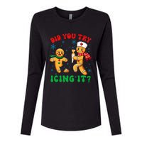 Funny Christmas Nurse Did You Try Icing It Gingerbread Man Womens Cotton Relaxed Long Sleeve T-Shirt