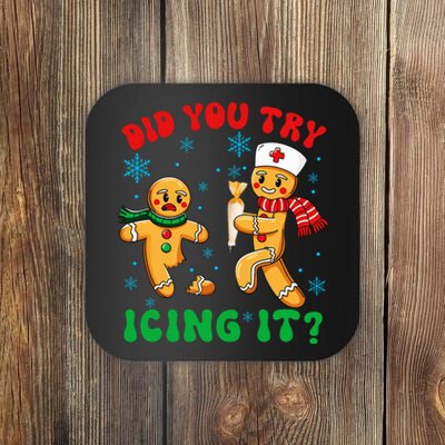 Funny Christmas Nurse Did You Try Icing It Gingerbread Man Coaster