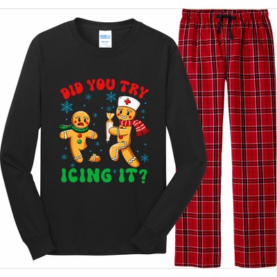 Funny Christmas Nurse Did You Try Icing It Gingerbread Man Long Sleeve Pajama Set