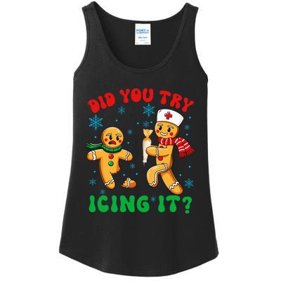 Funny Christmas Nurse Did You Try Icing It Gingerbread Man Ladies Essential Tank