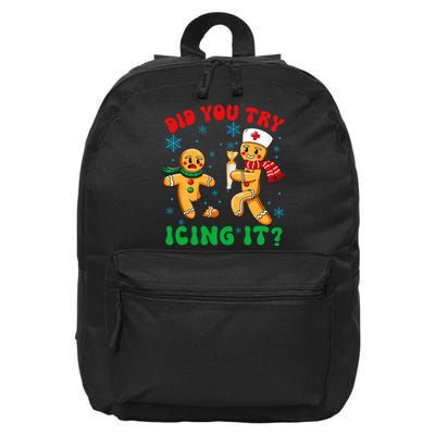 Funny Christmas Nurse Did You Try Icing It Gingerbread Man 16 in Basic Backpack