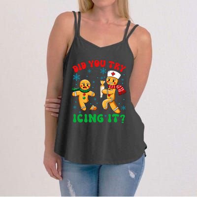 Funny Christmas Nurse Did You Try Icing It Gingerbread Man Women's Strappy Tank