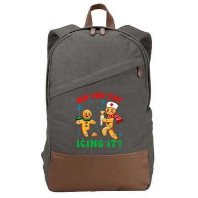 Funny Christmas Nurse Did You Try Icing It Gingerbread Man Cotton Canvas Backpack